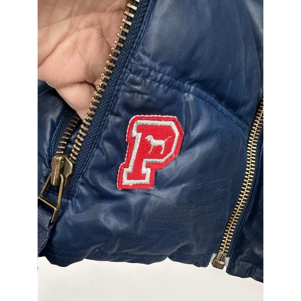 Victoria Secret Pink Trustees Of The University Puffer Vest Navy Blue S Y2K‎ Vtg
